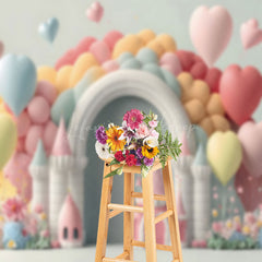 Lofaris Love Balloon Castle Cake Smash Photography Backdrop