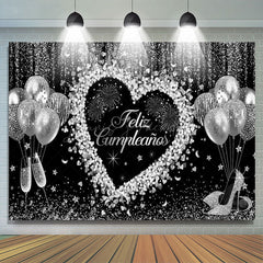 Lofaris Love Balloon Silver Sparkle Glitter Birthday Backdrop