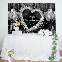 Lofaris Love Balloon Silver Sparkle Glitter Birthday Backdrop