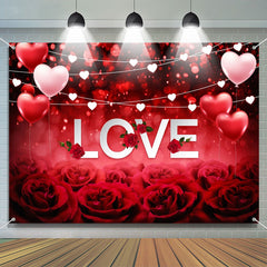 Lofaris Love Dark Red Rose Bokeh Valentines Day Backdrop