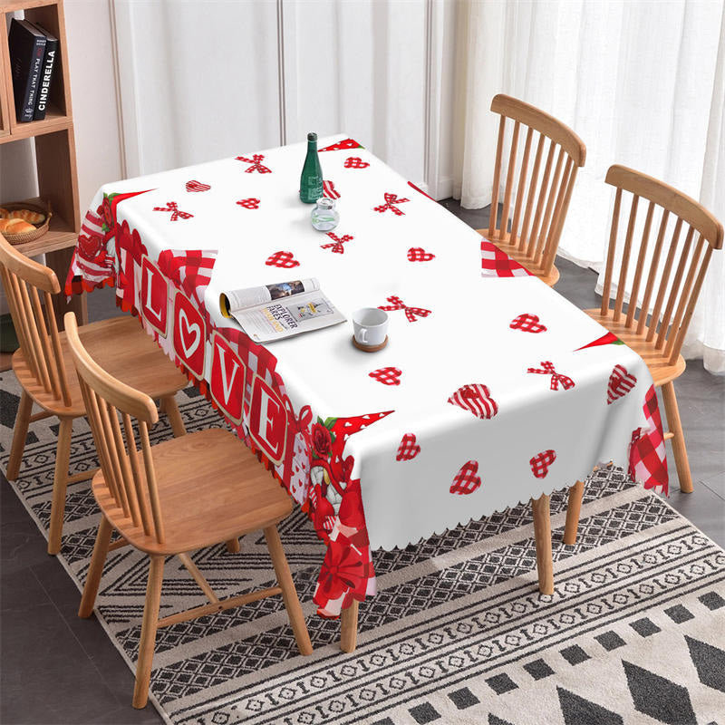 Lofaris Love Gifts Red Stripe Heart Bows Valentines Tablecloth