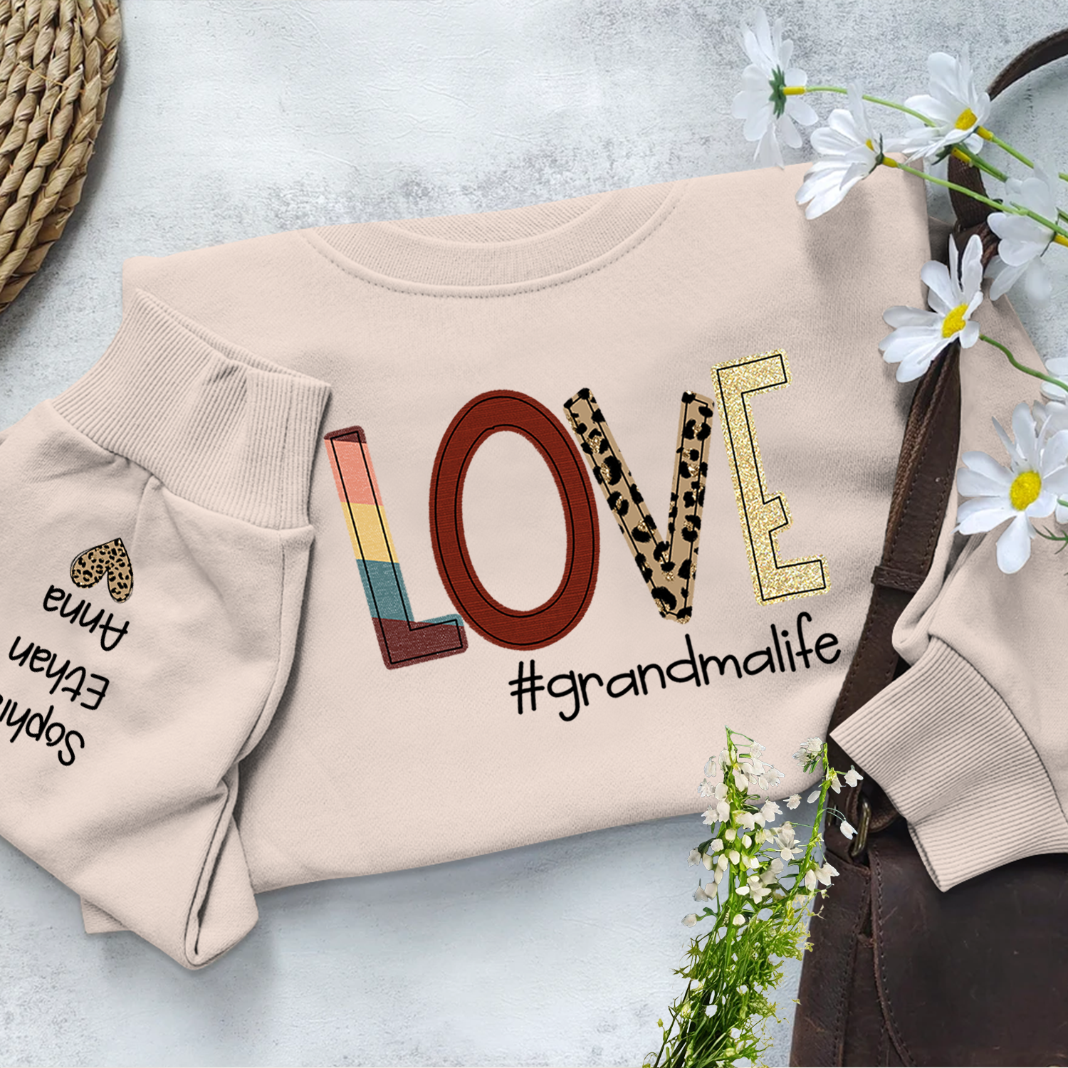 Lofaris Love Grandma Life Grandkids Leopard Custom Sweatshirt