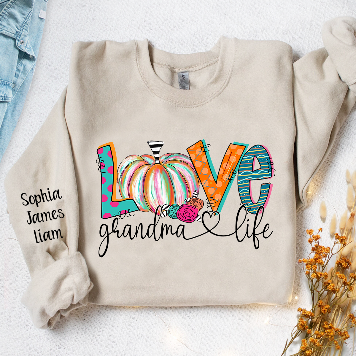 Lofaris Love Grandma Life Pumpkins Autumn Custom Sweatshirt