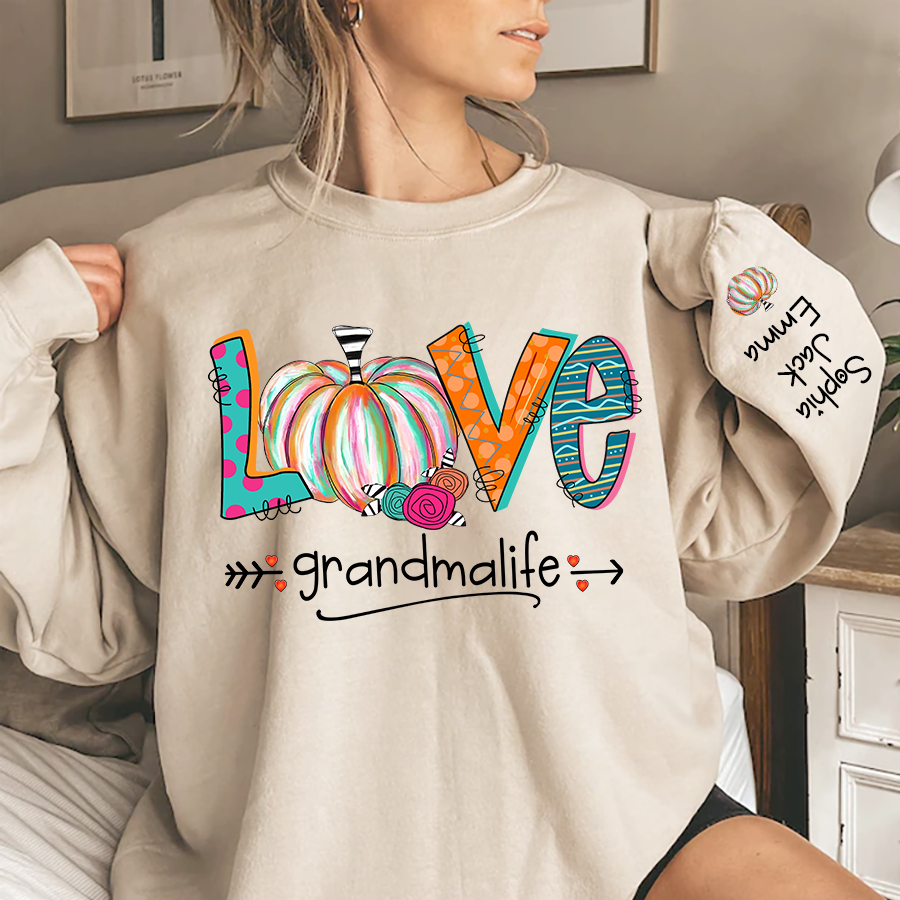 Lofaris Love Grandma Life Pumpkins Custom Name Sweatshirt