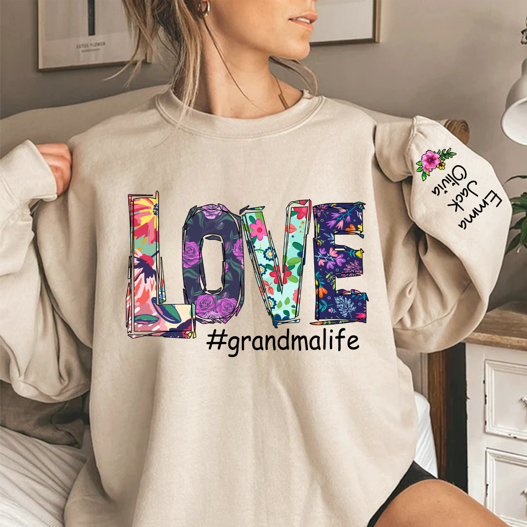 Lofaris Love Grandmalife Foral And Grandkids Sweatshirt