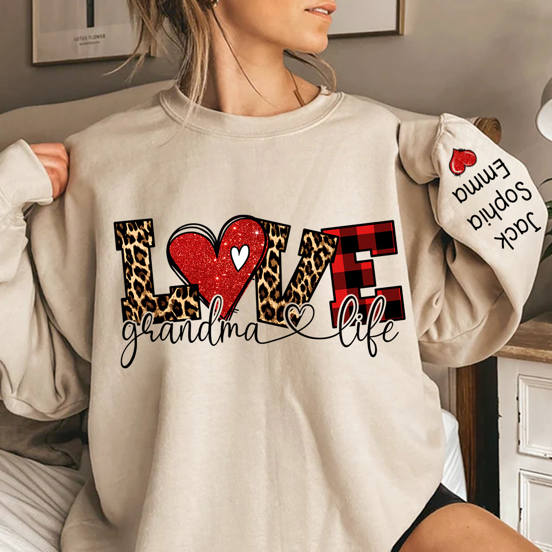 Lofaris Valentive Giltter Love Grandmalife And Kids Custom Name Sweatshirt