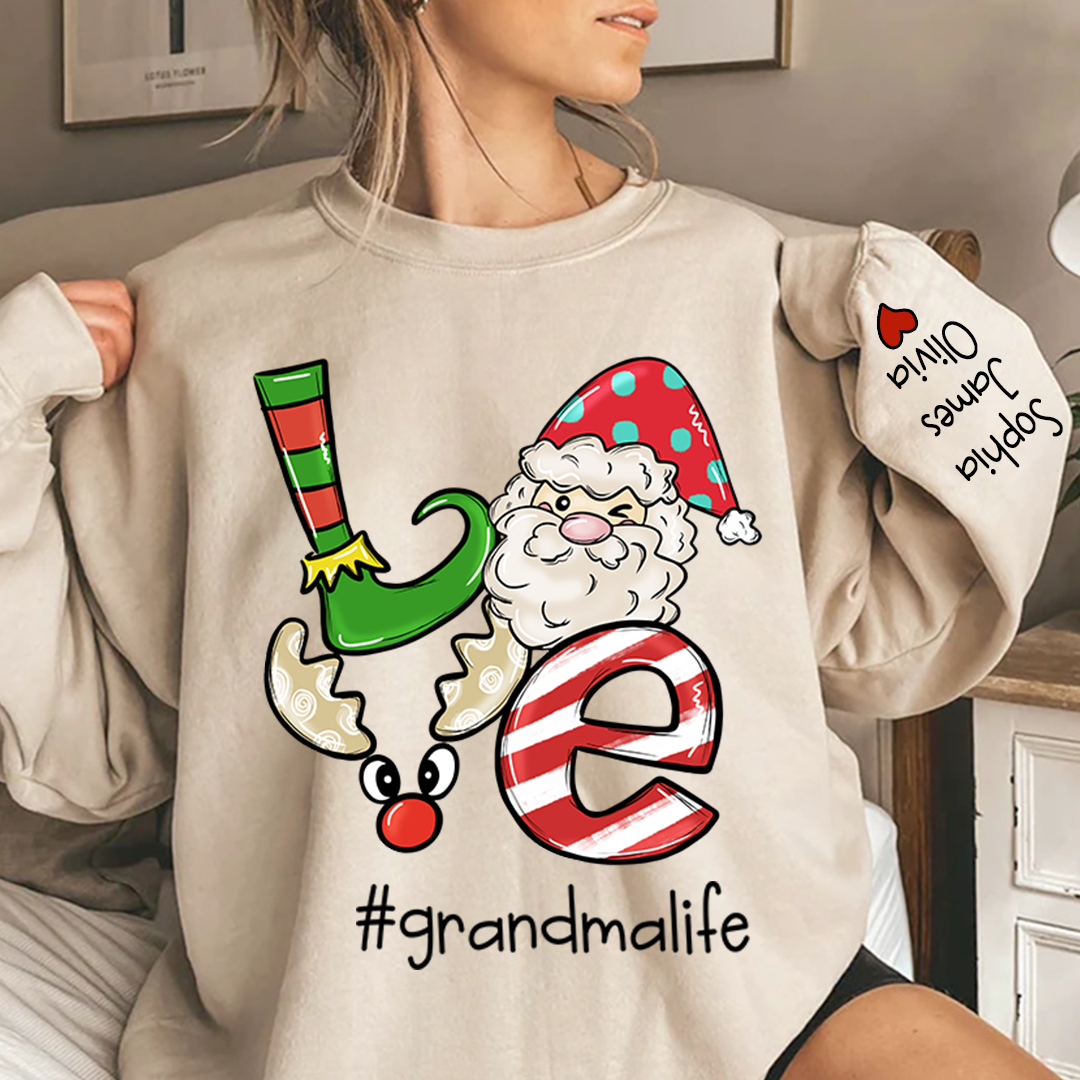 Lofaris Personalized Love grandmalife Merry Christmas and Grandkids Sweatshirt