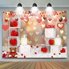 Lofaris Love Hearts Teddy Bear Bokeh Valentines Day Backdrop