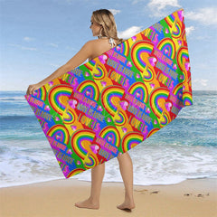 Lofaris Love Is Colorful Rainbow Hearts Beach Towel