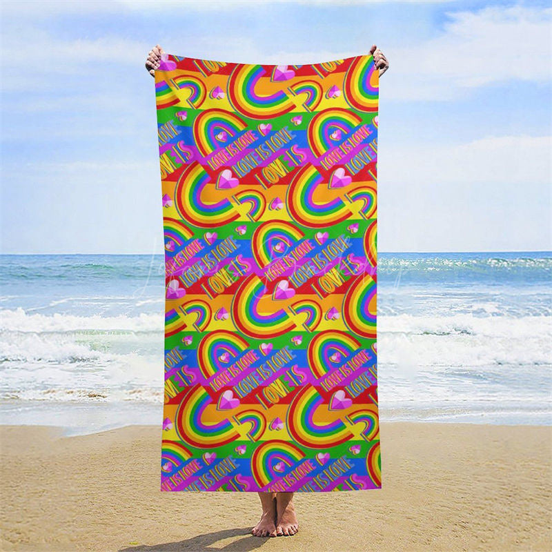 Lofaris Love Is Colorful Rainbow Hearts Beach Towel