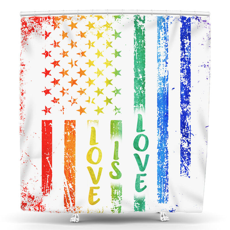 Lofaris Love Is USA Flag Independence Day Shower Curtain