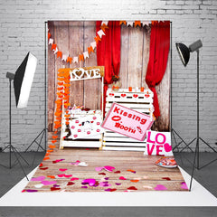 Lofaris Love Kissing Booth Wooden Valentines Day Backdrop