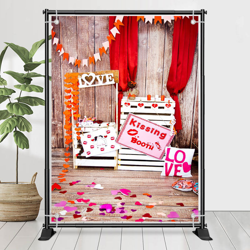 Lofaris Love Kissing Booth Wooden Valentines Day Backdrop