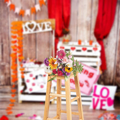 Lofaris Love Kissing Booth Wooden Valentines Day Backdrop