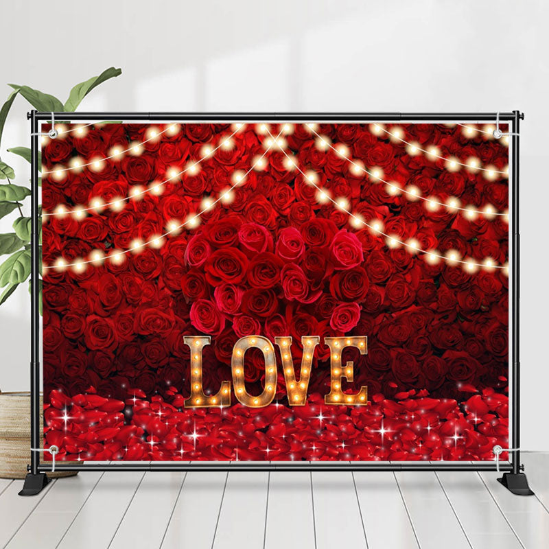 Lofaris Love Light Dense Red Roses Valentines Day Backdrop