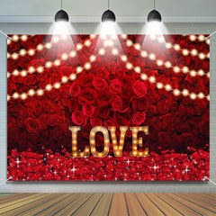 Lofaris Love Light Dense Red Roses Valentines Day Backdrop