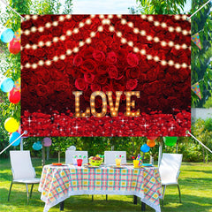 Lofaris Love Light Dense Red Roses Valentines Day Backdrop