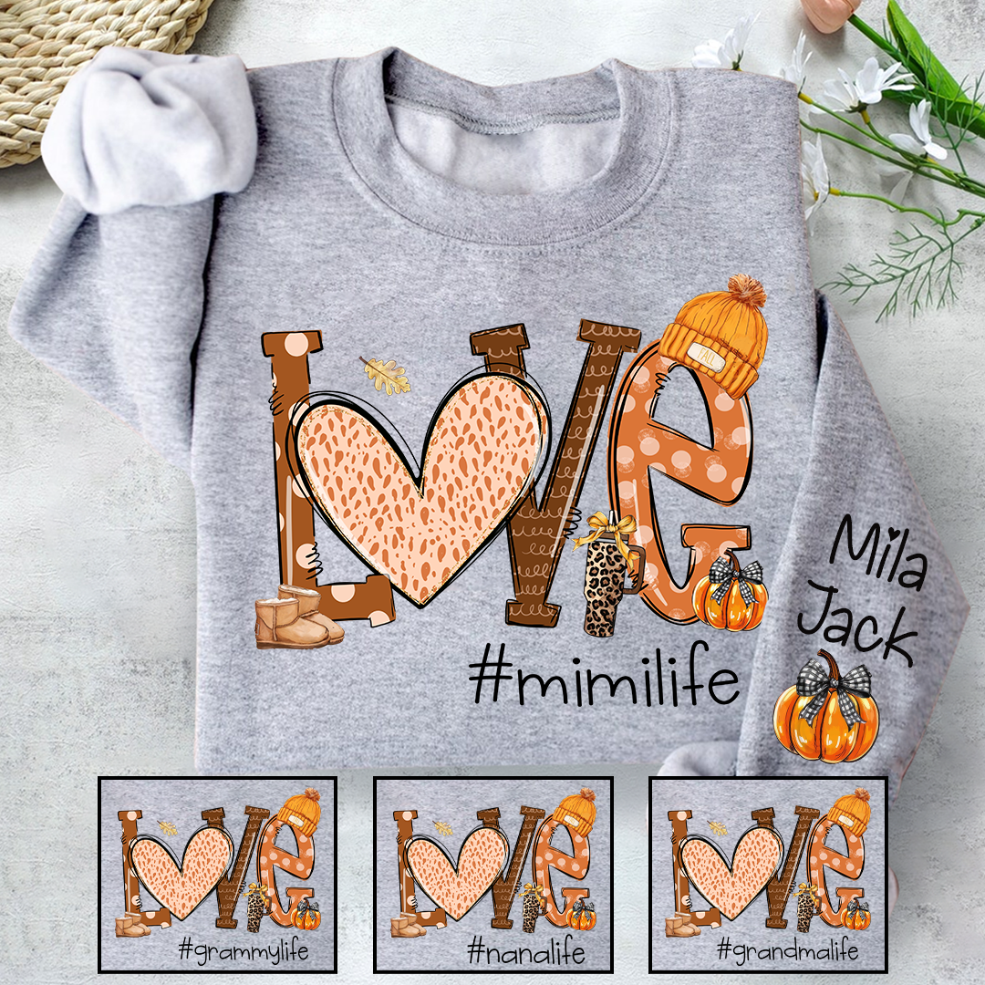 Lofaris Love Mimi Life Grandkids Autumn Pumpkin Sweatshirts