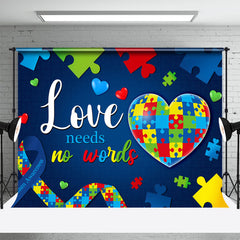 Lofaris Love Needs No Words Puzzle Heart Blue Autism Backdrop