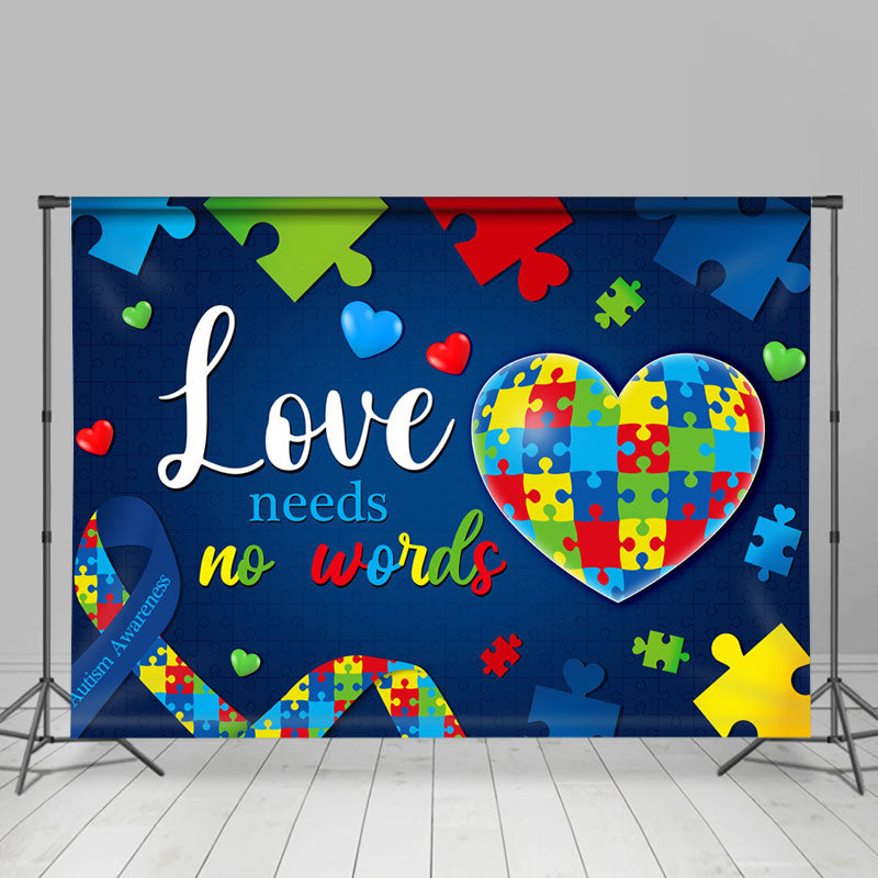 Lofaris Love Needs No Words Puzzle Heart Blue Autism Backdrop