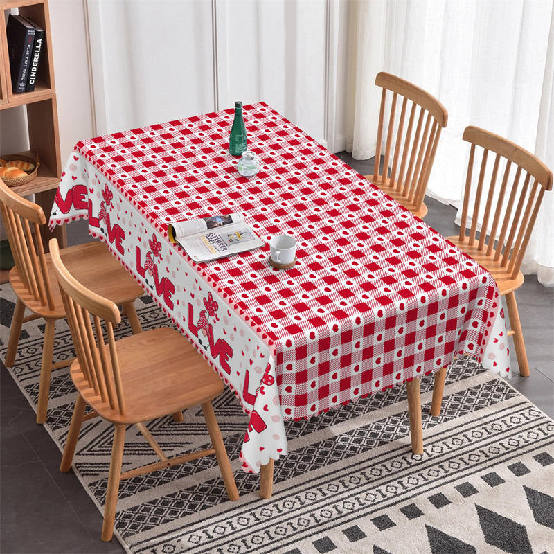 Lofaris Love Red Heart Plaid Valentines Day Dining Tablecloth