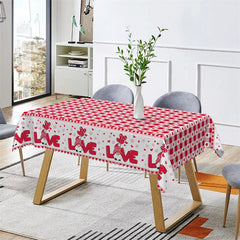 Lofaris Love Red Heart Plaid Valentines Day Dining Tablecloth