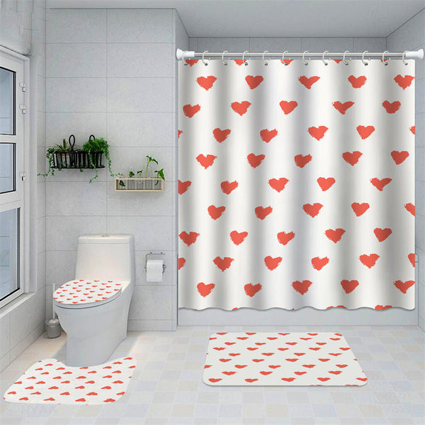 Heart Shower Curtain Valentine's Day Romantic Red Love Heart Dots Shower  Curtain for Girl Woman Polyester Bathroom Decor With Hooks 