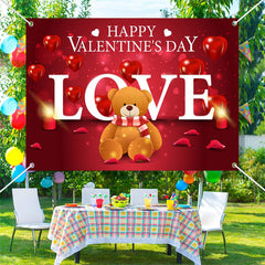 Lofaris Love Teddy Bear Red Heart Valentines Day Backdrop