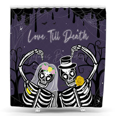 Lofaris Love Till Death Skeleton Halloween Shower Curtain