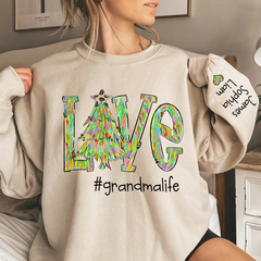 Lofaris Love Tree Color Leopard Print Merry Christmas Grandmalife and Grandkids on sleeve Sweatshirt