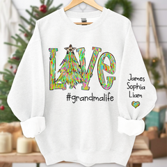 Lofaris Love Tree Color Leopard Print Merry Christmas Grandmalife and Grandkids on sleeve Sweatshirt