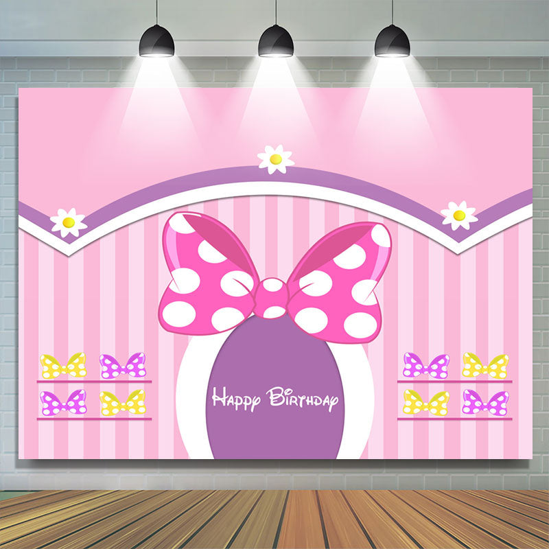 Lofaris Lovely Bows Floral Pink Stripe Girl Birthday Backdrop