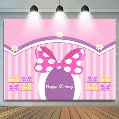 Lofaris Lovely Bows Floral Pink Stripe Girl Birthday Backdrop