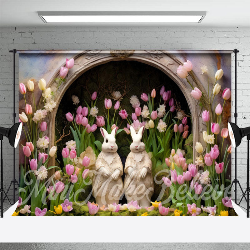 Lofaris Lovely Bunny Tulip Floral Arch Hole Easter Backdrop