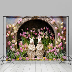 Lofaris Lovely Bunny Tulip Floral Arch Hole Easter Backdrop