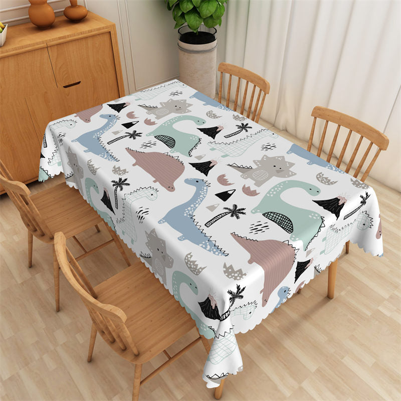 Lofaris Lovely Cartoon Dinosaur Patterns White Tablecloth