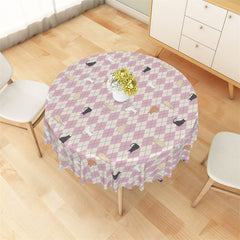 Lofaris Lovely Cats Pattern Pink Argyle Circle Tablecloth