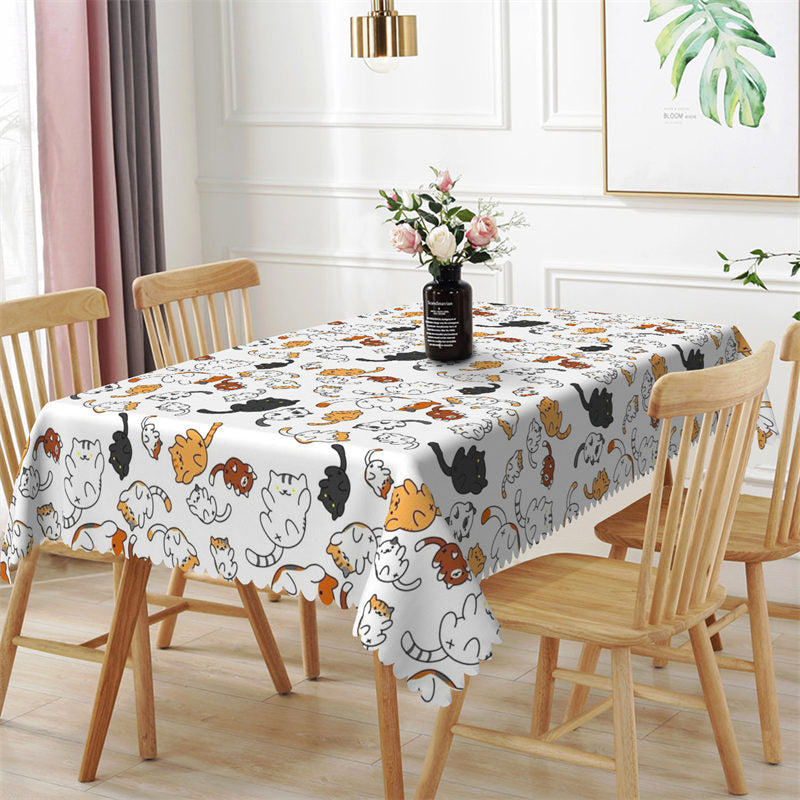 Lofaris Lovely Cats Pattern White Home Kitchen Tablecloth