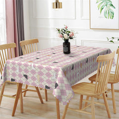 Lofaris Lovely Cats Pink Argyle Dining Rectangle Tablecloth