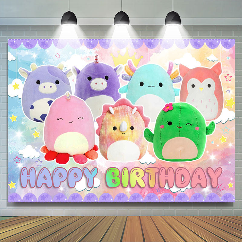 Lofaris Lovely Colorful Cartoon Animal Dolls Birthday Backdrop