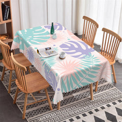 Lofaris Lovely Cyan Purple Pink Leaves Rectangle Tablecloth