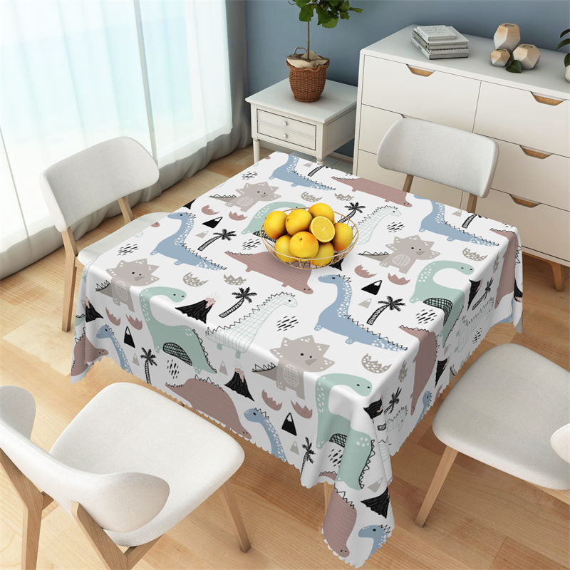 Lofaris Lovely Dinosaur Parrerns White Square Tablecloth