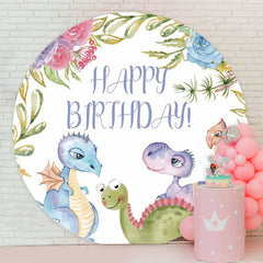 Lofaris Lovely Dinosuar Floral Circle Backdrop For Birthday