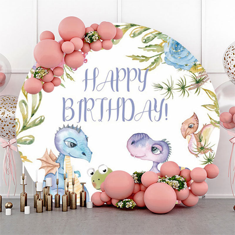 Lofaris Lovely Dinosuar Floral Circle Backdrop For Birthday