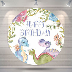 Lofaris Lovely Dinosuar Floral Circle Backdrop For Birthday