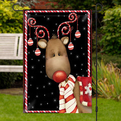 Lofaris Lovely Elk Bauble Black Snow Christmas Garden Flag