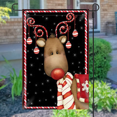 Lofaris Lovely Elk Bauble Black Snow Christmas Garden Flag