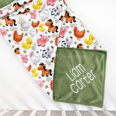 Lofaris Lovely Farm Animals Embroidery Minky Baby Blanket