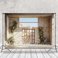 Lofaris Lovely Flower Wooden Frame Door Retro Wall Backdrop