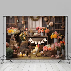 Lofaris Lovely Hen Hay Eggs Fresh Floral Easter Backdrop